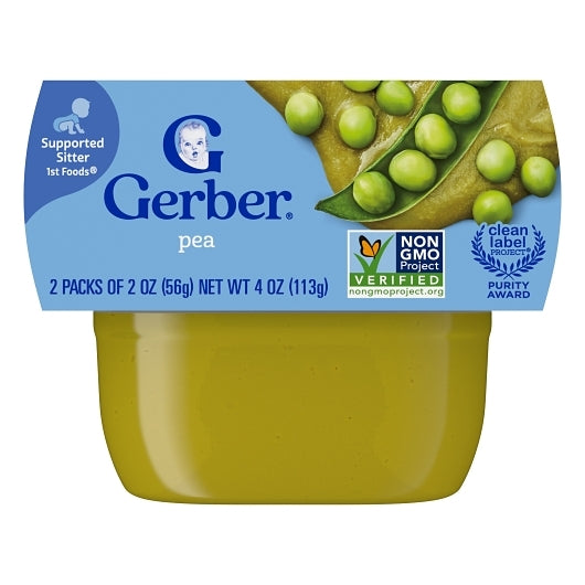 Gerber 1st Foods Natural for Baby Non-GMO Pea Puree Baby Food Tub, 2x 2 oz Tubs, 2 x 4 x 4 oz Case - Front/center packaged product image