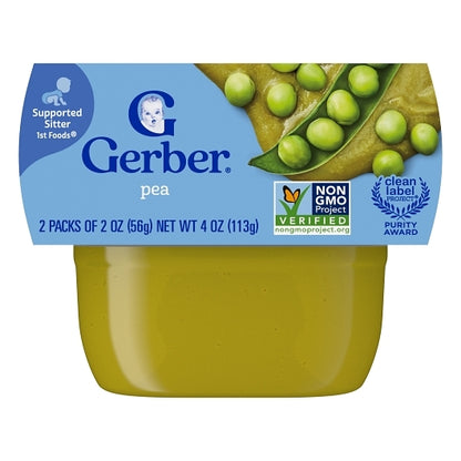 Gerber 1st Foods Natural for Baby Non-GMO Pea Puree Baby Food Tub, 2x 2 oz Tubs, 2 x 4 x 4 oz Case - Front/center packaged product image