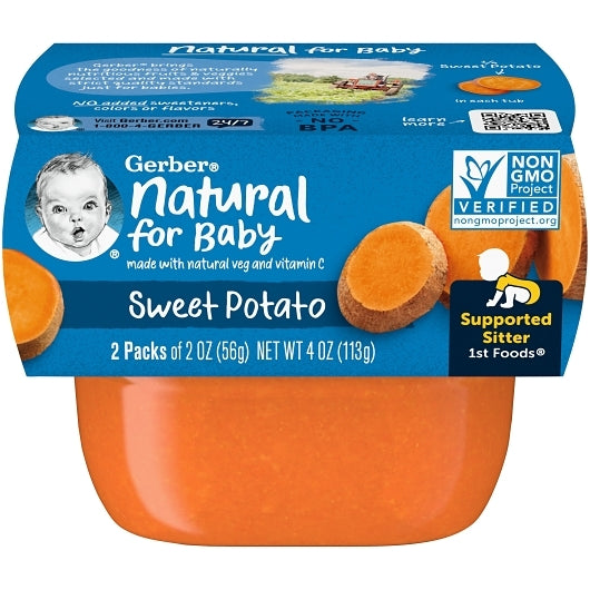 Gerber Natural for Baby Non-GMO Sweet Potato Puree Baby Food Tub, 2x 2 oz Tubs, 2 x 4 x 4 oz Case - Front/center packaged product image