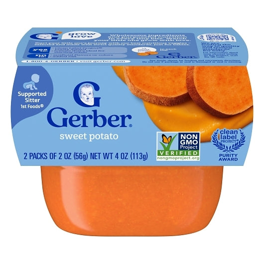 Gerber Natural Sweet Potato Puree Tub, 2X 2 Oz, 2 x 4 x 4 oz Case - Baby Food