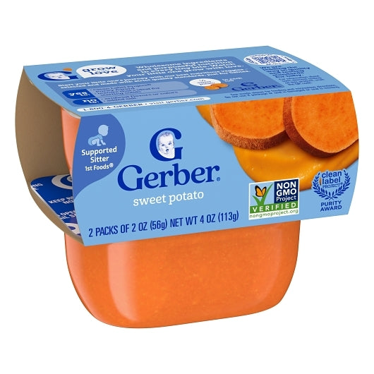 Gerber Natural for Baby Non-GMO Sweet Potato Puree Baby Food Tub, 2x 2 oz Tubs, 2 x 4 x 4 oz Case - Alternate product angle or state
