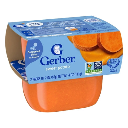 Gerber Natural for Baby Non-GMO Sweet Potato Puree Baby Food Tub, 2x 2 oz Tubs, 2 x 4 x 4 oz Case - Alternate product angle or state