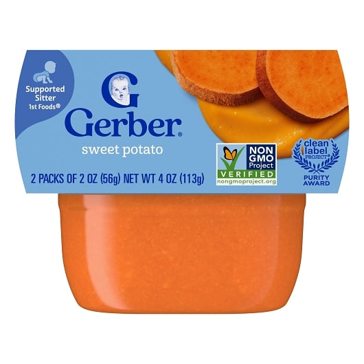 Gerber Natural for Baby Non-GMO Sweet Potato Puree Baby Food Tub, 2x 2 oz Tubs, 2 x 4 x 4 oz Case - Front/center packaged product image