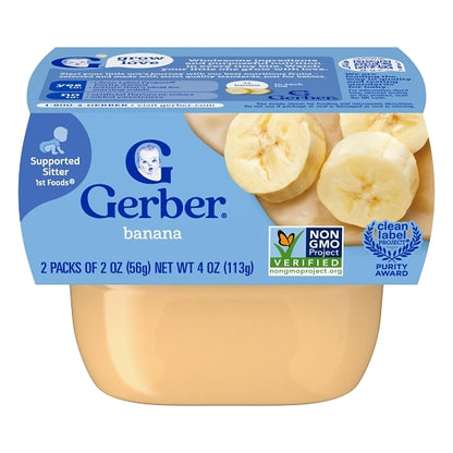 Gerber 1St Foods Banana Puree Baby Food Tub, 2X 2 Oz Tubs, 2 x 4 x 4 oz Case - Baby Food