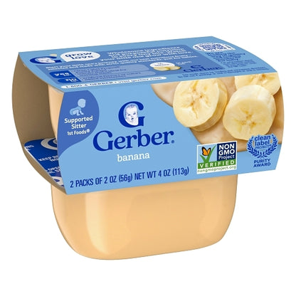 Gerber 1st Foods Non-GMO Banana Puree Baby Food Tub, 2x 2 oz Tubs, 2 x 4 x 4 oz Case - Alternate product angle or state