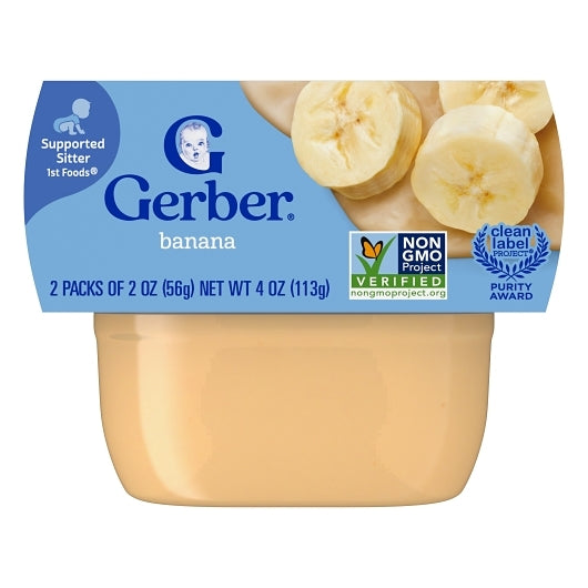 Gerber 1st Foods Non-GMO Banana Puree Baby Food Tub, 2x 2 oz Tubs, 2 x 4 x 4 oz Case - Front/center packaged product image