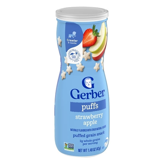 Gerber Graduates Non-GMO Strawberry Apple Puffs Cereal Baby Snack Canister, 6 x 1.48 oz Case - DOT product image 5