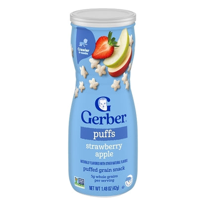 Gerber Graduates Non-GMO Strawberry Apple Puffs Cereal Baby Snack Canister, 6 x 1.48 oz Case - Baby Food