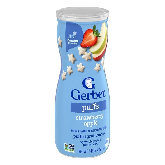 Gerber Graduates Non-GMO Strawberry Apple Puffs Cereal Baby Snack Canister, 6 x 1.48 oz Case - DOT product image 6