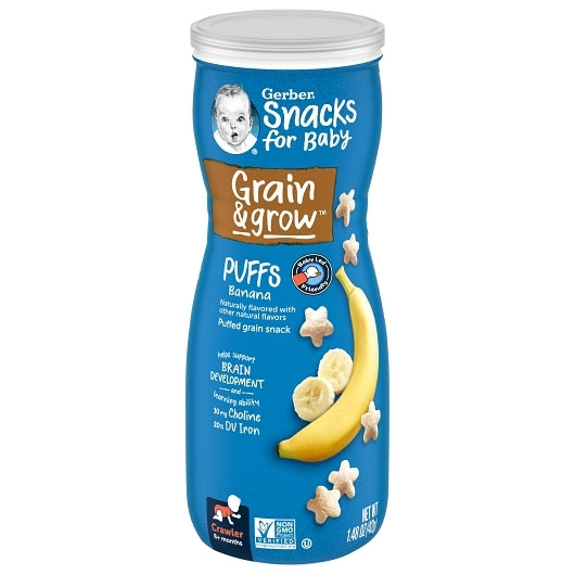 Gerber Graduates Non-GMO Banana Puffs Cereal Baby Snack Canister, 6 x 1.48 oz Case - DOT product image 2