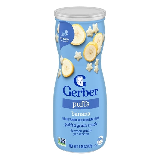 Gerber Graduates Non-GMO Banana Puffs Cereal Baby Snack Canister, 6 x 1.48 oz Case - Baby Food