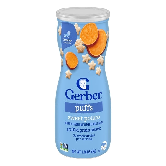 Gerber Graduates Non-GMO Sweet Potato Puffs Cereal Baby Snack Canister, 6 x 1.48 oz Case - Baby Food