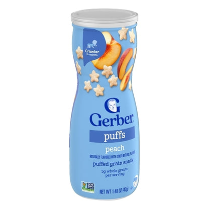 Gerber Graduates Non-GMO Peach Puffs Cereal Baby Snack Canister, 6 x 1.48 oz Case - DOT product image 6
