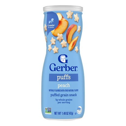 Gerber Graduates Non-GMO Peach Puffs Cereal Baby Snack Canister, 6 x 1.48 oz Case - DOT product image 3