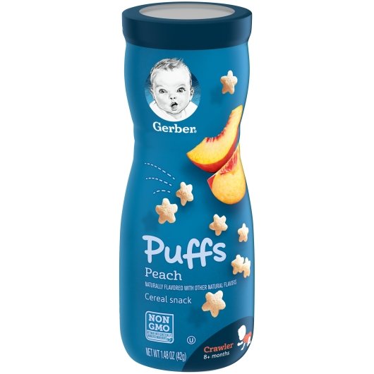 Gerber Graduates Non-GMO Peach Puffs Cereal Baby Snack Canister, 6 x 1.48 oz Case - DOT product image 4