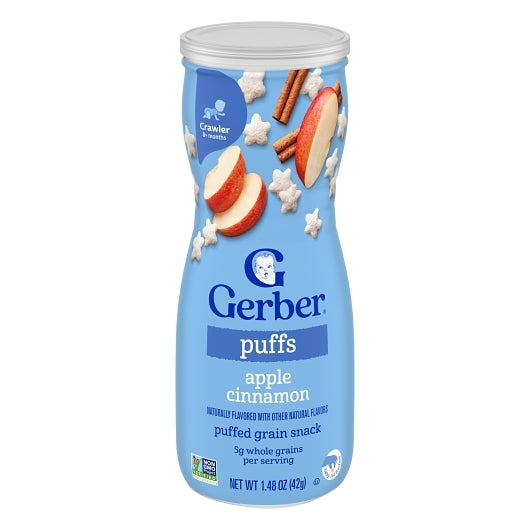 Gerber Graduates Non-GMO Apple Cinnamon Puffs Cereal Baby Snack Canister, 6 x 1.48 oz Case - Baby Food
