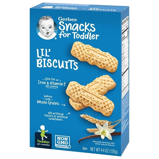 Gerber Graduates Non-GMO Whole Grain Vanilla Lil Biscuits Toddler Snack Bar, 8 x 4.4 oz Case - Alternate product angle or state