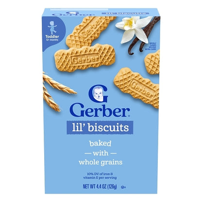 Gerber Graduates Whole Grain Vanilla Lil Biscuits Toddler Snack Bar, 8 x 4.4 oz Case - Baby Food