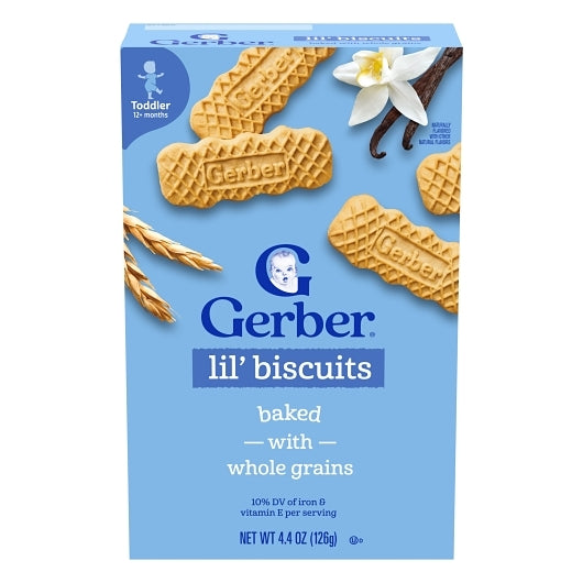 Gerber Graduates Whole Grain Vanilla Lil Biscuits Toddler Snack Bar, 8 x 4.4 oz Case - Baby Food