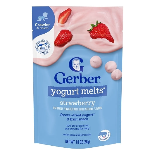 Gerber Graduates Strawberry Yogurt Melts Baby Snack Pouch, 7 x 1 oz Case - Cheese & Dairy