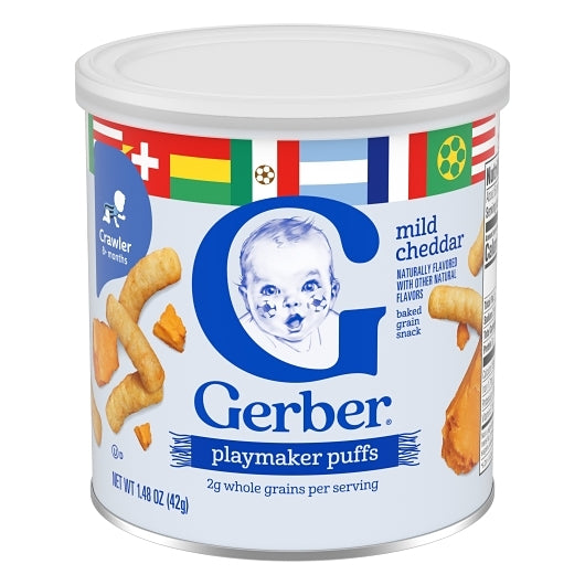 Gerber Non-GMO Mild Cheddar Lil Crunchies Baby Snack Can With Whole Grains, 6 x 1.48 oz Case - Baby Food