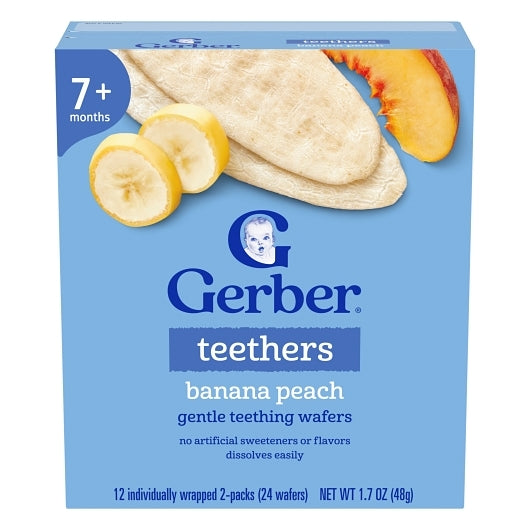 Gerber Individually Wrapped Banana Peach Teether Snack Wafers, 6 x 1.7 oz Case - Bakery & Desserts
