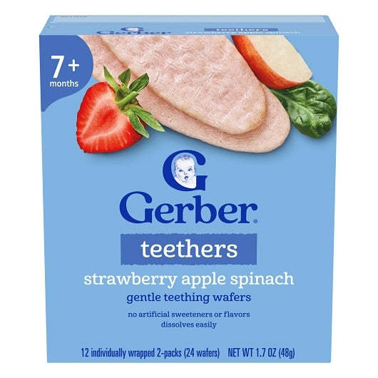 Gerber Individually Wrapped Strawberry Apple Spinach Teether Wafers, 6 x 1.7 oz Case - Bakery & Desserts