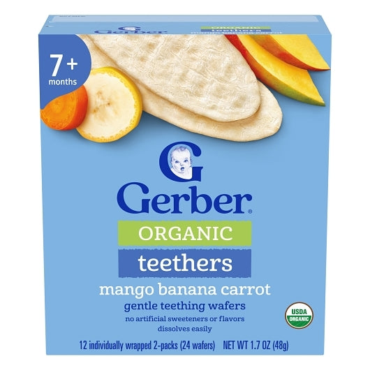 Gerber Mango Banana Carrot Teether Wafers 2 Count Individually Wrapped, 6 x 1.7 oz Case - Bakery & Desserts