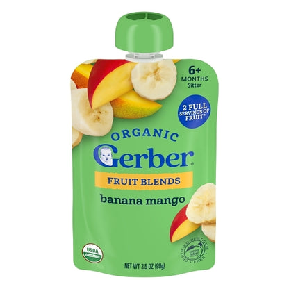 Gerber Organic Non-GMO Banana Mango Puree Baby Food Pouch, 2 x 6 x 3.5 oz Case - Baby Food