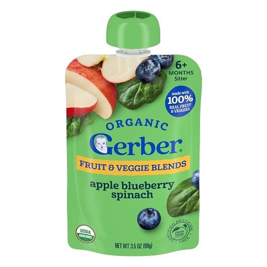 Gerber 2Nd Foods Apple Blueberry Spinach Pouch, 2 x 6 x 3.5 oz Case - Baby Food
