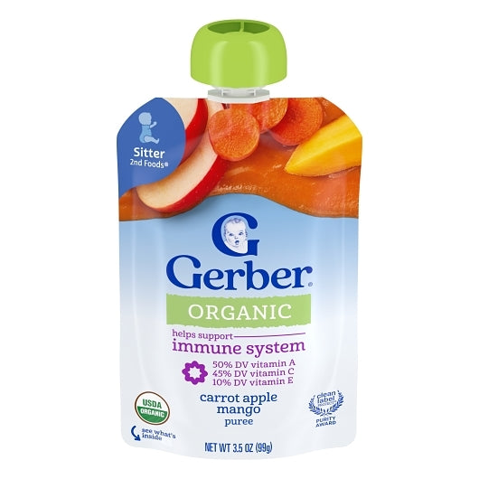Gerber Carrot Apple Mango Puree Baby Food Pouch, 2 x 6 x 3.5 oz Case - Baby Food