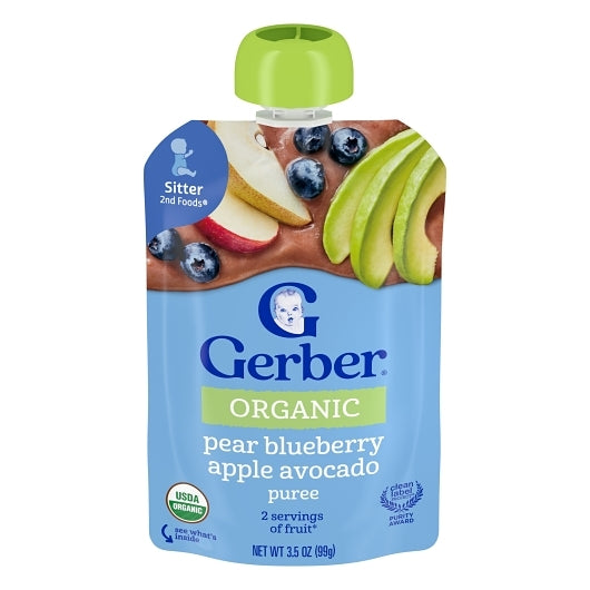 Gerber Pear Blueberry Apple Avocado Puree Baby Food Pouch, 2 x 6 x 3.5 oz Case - Baby Food