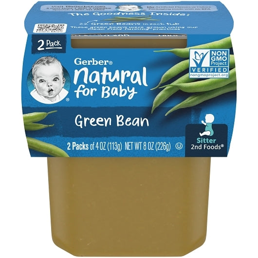 Gerber 2nd Foods Non-GMO Green Bean Puree Baby Food Tub, 2x 4 oz Tubs, 8 x 8 oz Case - Baby Food