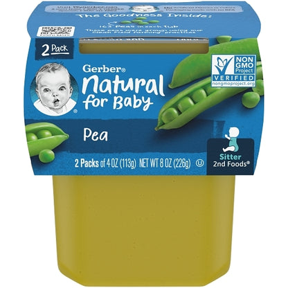 Gerber Natural for Baby Non-GMO Pea Puree Baby Food Tub, 2x 4 oz Tubs, 8 x 8 oz Case - Baby Food