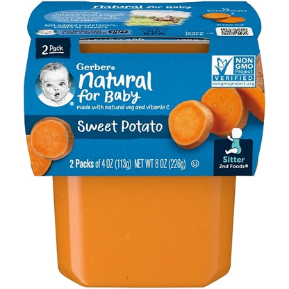 Gerber 2nd Foods Non-GMO Sweet Potato Puree Baby Food Tub, 2x 4 oz Tubs, 8 x 8 oz Case - Baby Food