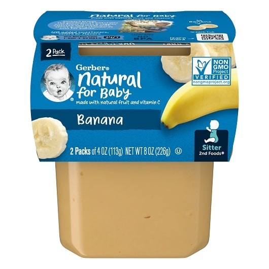 Gerber 2nd Foods Banana Puree Baby Food Tub, 2x 4 oz Tubs, 8 x 8 oz Case - Baby Food