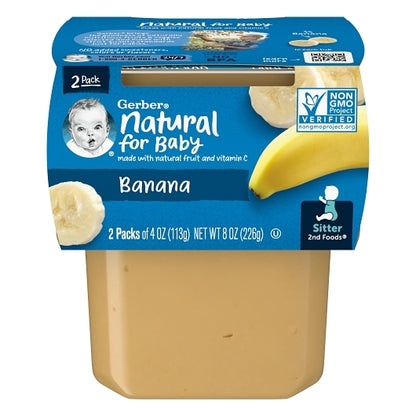 Gerber 2nd Foods Banana Puree Baby Food Tub, 2x 4 oz Tubs, 8 x 8 oz Case - Baby Food