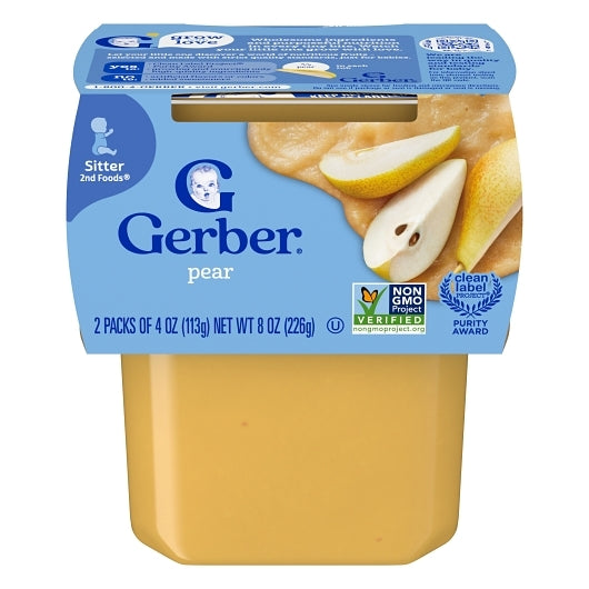 Gerber 2nd Foods Non-GMO Pear Puree Baby Food Tub, 2x 4 oz Tubs, 8 x 8 oz Case - Baby Food