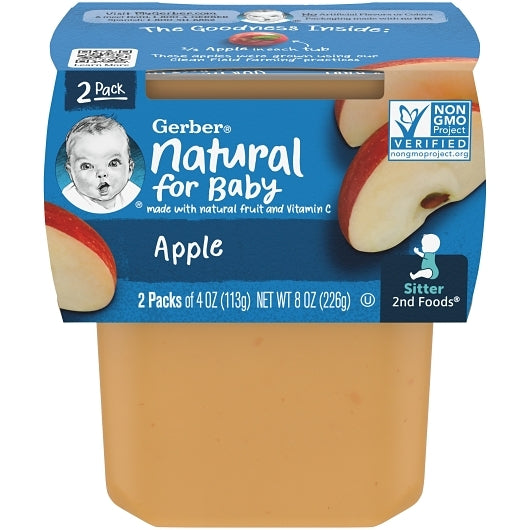 Gerber 2nd Foods Non-GMO Applesauce Puree Baby Food Tub, 2x 4 oz Tubs, 8 x 8 oz Case - Fruit & Sides