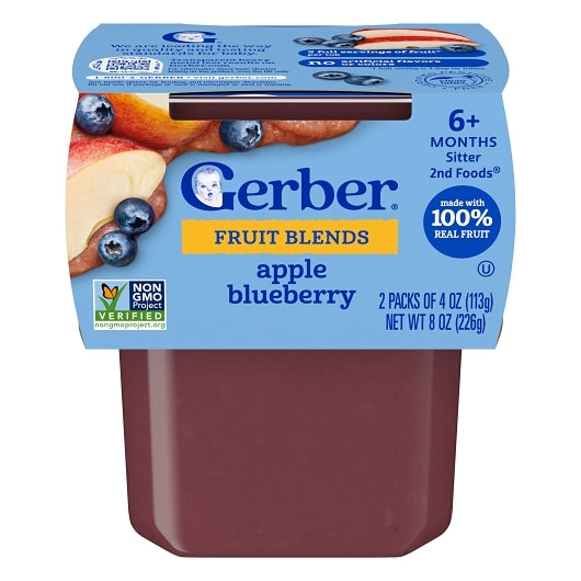 Gerber Natural for Baby Non-GMO Apple Blueberry Puree Baby Food Tub, 2x 4 oz Tubs, 8 x 8 oz Case - Baby Food