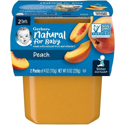 Gerber 2nd Foods Non-GMO Peach Puree Baby Food Tub, 2x 4 oz Tubs, 8 x 8 oz Case - DOT product image 2