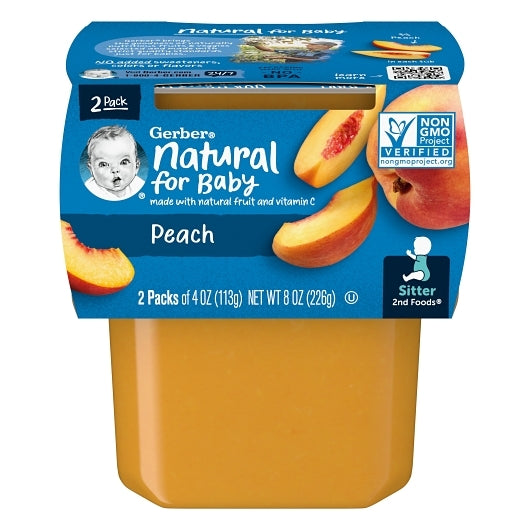 Gerber 2nd Foods Non-GMO Peach Puree Baby Food Tub, 2x 4 oz Tubs, 8 x 8 oz Case - Baby Food