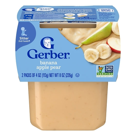 Gerber 2nd Foods Non-GMO Banana Apple Pear Puree Baby Food Tub, 2x 4 oz Tubs, 8 x 8 oz Case - Baby Food