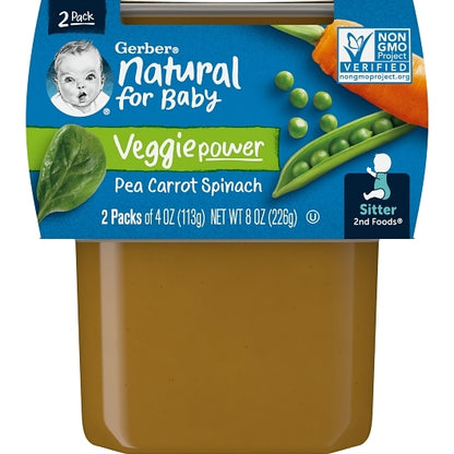 Gerber Natural for Baby Non-GMO Pea Carrot Spinach Puree Baby Food Tub, 2x 4 oz Tubs, 8 x 8 oz Case - DOT product image 3