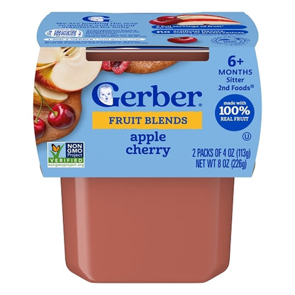 Gerber 2nd Foods Non-GMO Apple Cherry Puree Baby Food Tub, 2x 4 oz Tubs, 8 x 8 oz Case - Baby Food