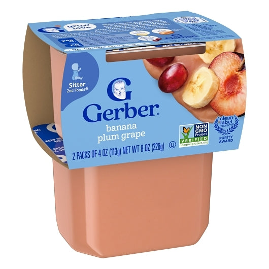 Gerber Natural for Baby Non-GMO Banana Plum Grape Puree Baby Food Tub, 2x 4 oz Tubs, 8 x 8 oz Case - Alternate product angle or state