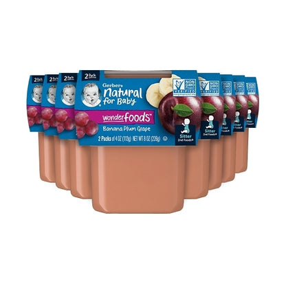 Gerber Natural for Baby Non-GMO Banana Plum Grape Puree Baby Food Tub, 2x 4 oz Tubs, 8 x 8 oz Case - Front/center packaged product image