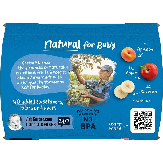Gerber Natural for Baby Non-GMO Apricot Mixed Fruit Puree Baby Food Tub, 2x 4 oz Tubs, 8 x 8 oz Case - DOT product image 8