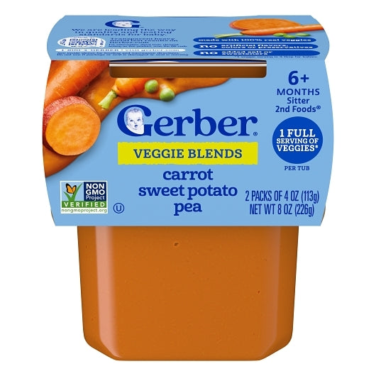 Gerber Natural Carrot Sweet Potato Pea Puree Tub, 2X 4 Oz, 8 x 8 oz Case - Fruit & Sides