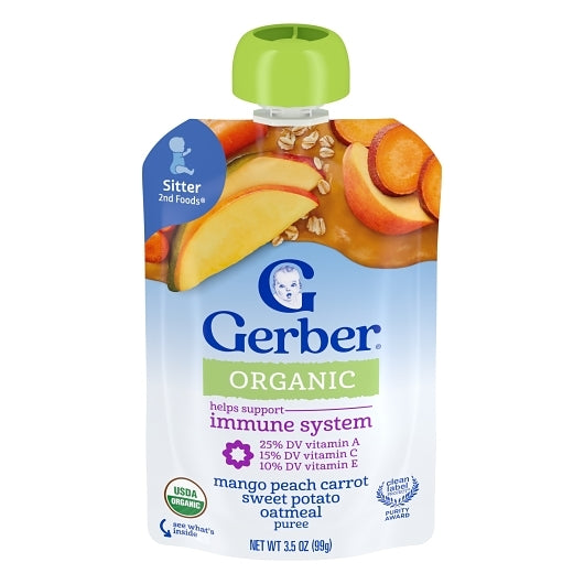 Gerber 2Nd Foods Mango Peach Sweet Potato Oat Infant Puree Pouch, 2 x 6 x 3.5 oz Case - Baby Food